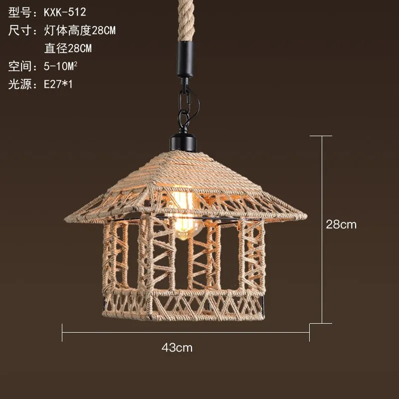 Vintage Retro Hemp Rope Industrial Pendant Light for Living Room Home Design Kitchen Light Fixtures Restaurant Bar Loft