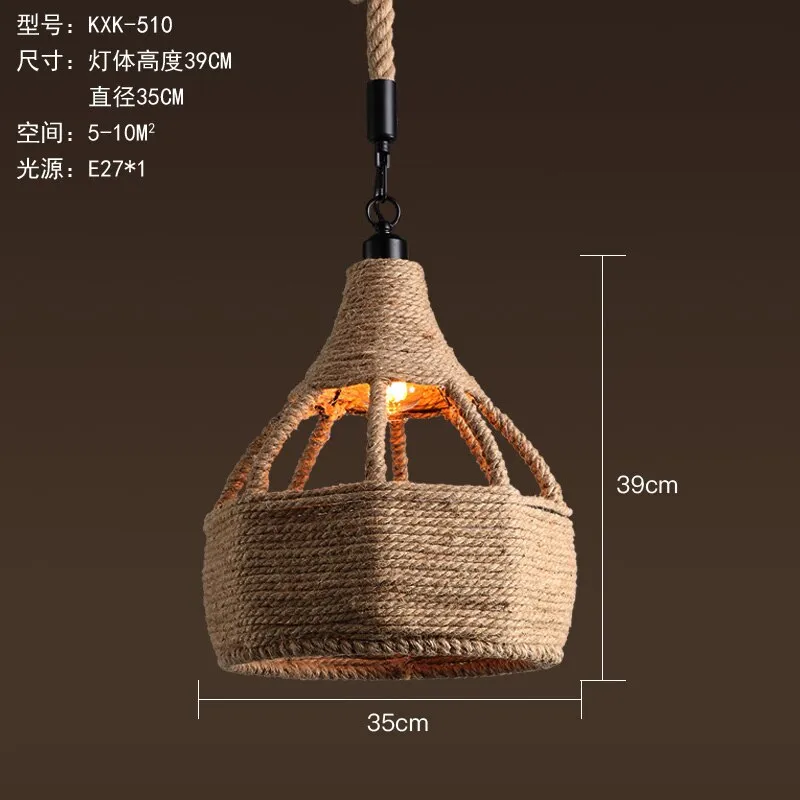 Vintage Retro Hemp Rope Industrial Pendant Light for Living Room Home Design Kitchen Light Fixtures Restaurant Bar Loft