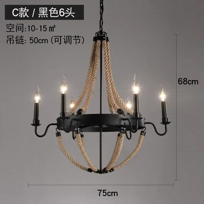 Vintage Retro Hemp Rope Industrial Pendant Light for Living Room Home Design Kitchen Light Fixtures Restaurant Bar Loft