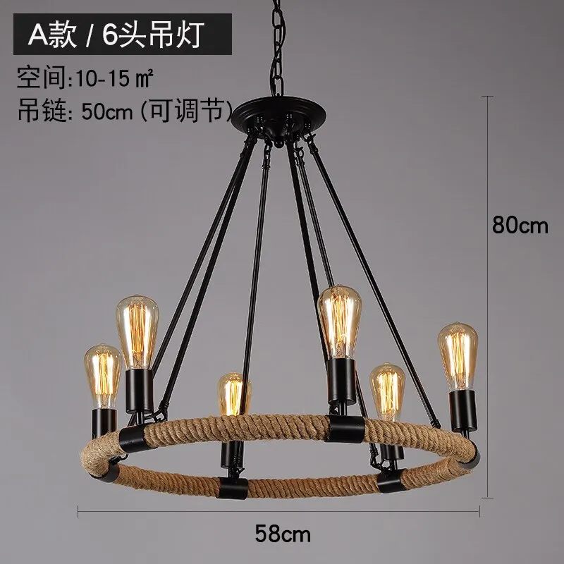 Vintage Retro Hemp Rope Industrial Pendant Light for Living Room Home Design Kitchen Light Fixtures Restaurant Bar Loft