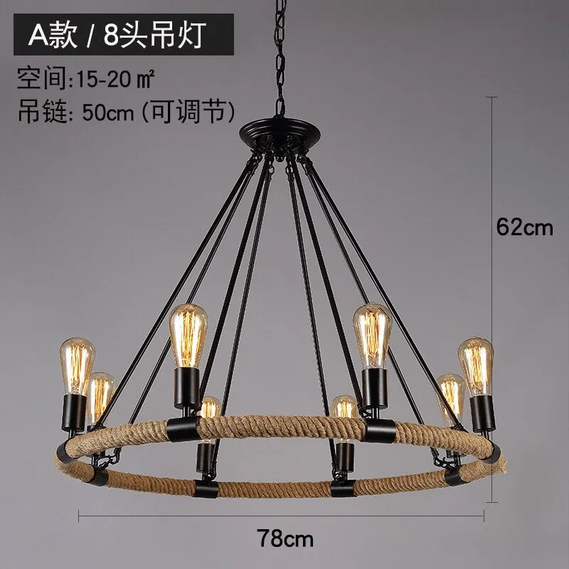 Vintage Retro Hemp Rope Industrial Pendant Light for Living Room Home Design Kitchen Light Fixtures Restaurant Bar Loft