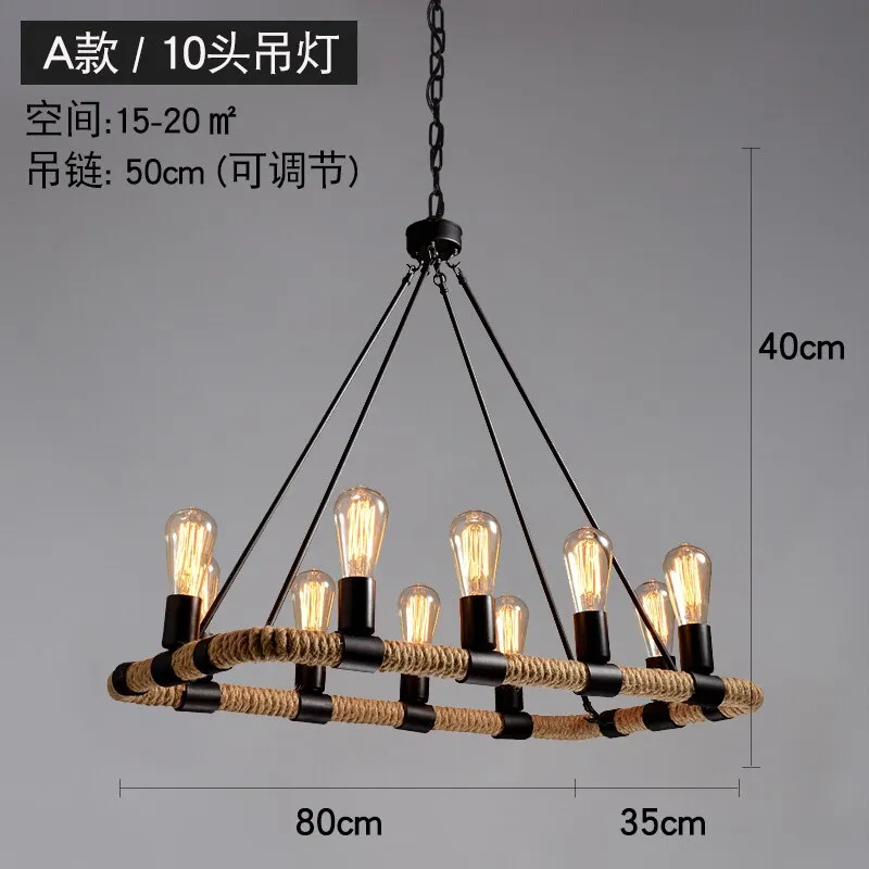 Vintage Retro Hemp Rope Industrial Pendant Light for Living Room Home Design Kitchen Light Fixtures Restaurant Bar Loft