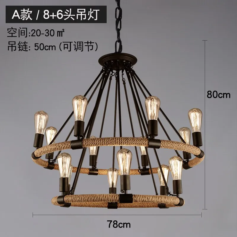 Vintage Retro Hemp Rope Industrial Pendant Light for Living Room Home Design Kitchen Light Fixtures Restaurant Bar Loft