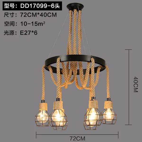 Vintage Retro Hemp Rope Industrial Pendant Light for Living Room Home Design Kitchen Light Fixtures Restaurant Bar Loft