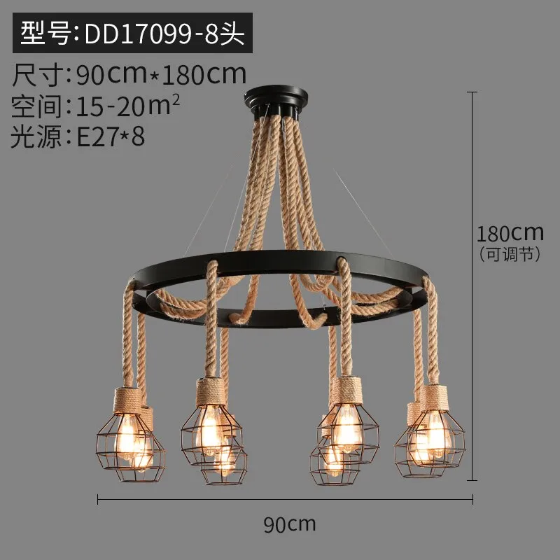 Vintage Retro Hemp Rope Industrial Pendant Light for Living Room Home Design Kitchen Light Fixtures Restaurant Bar Loft