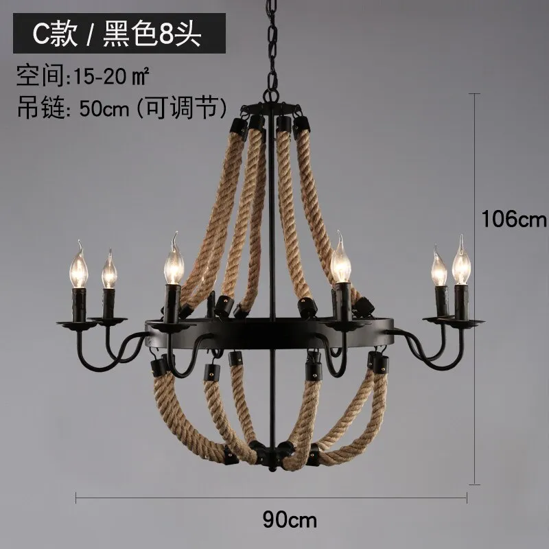 Vintage Retro Hemp Rope Industrial Pendant Light for Living Room Home Design Kitchen Light Fixtures Restaurant Bar Loft