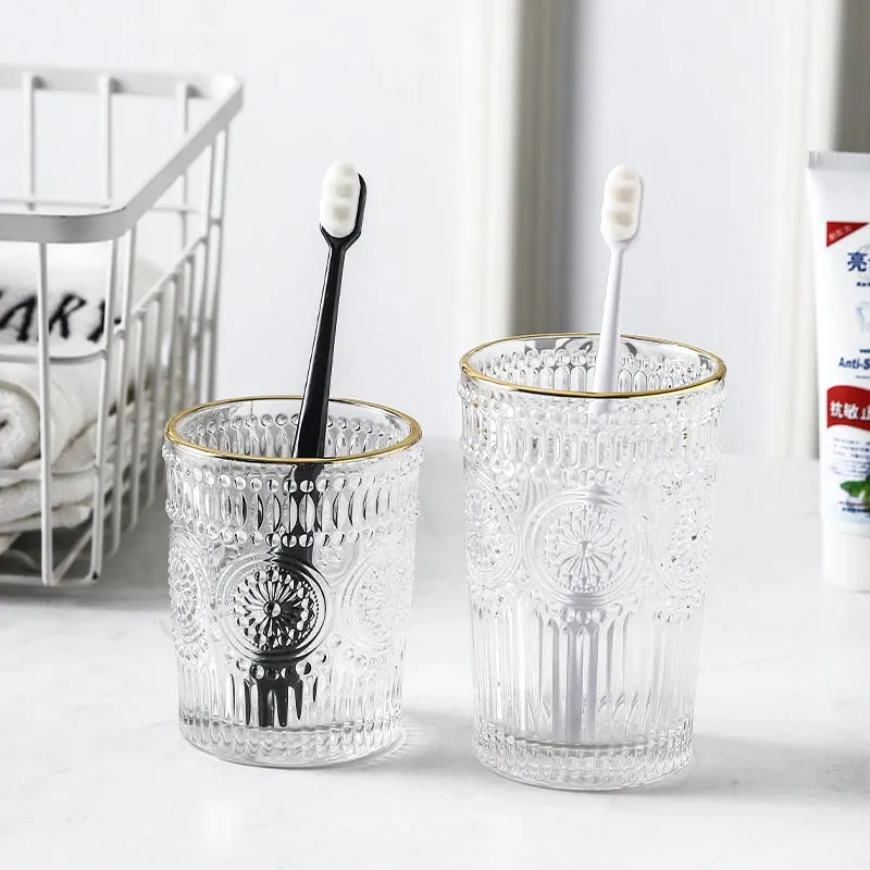 Vintage Texture Glass Toothbrush Holder Set