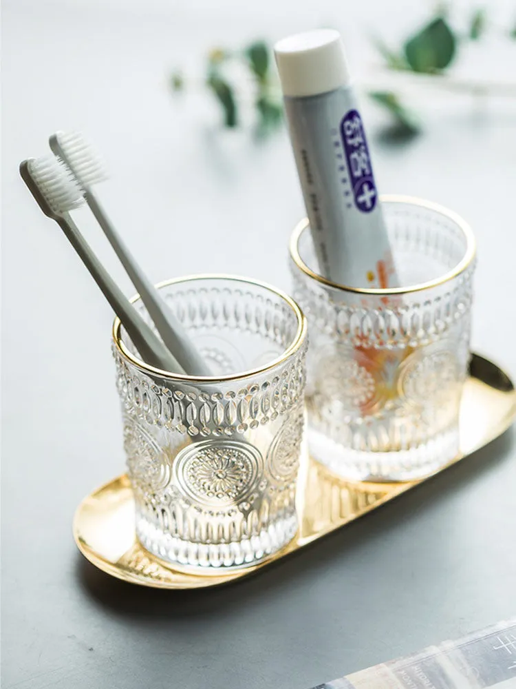 Vintage Texture Glass Toothbrush Holder Set