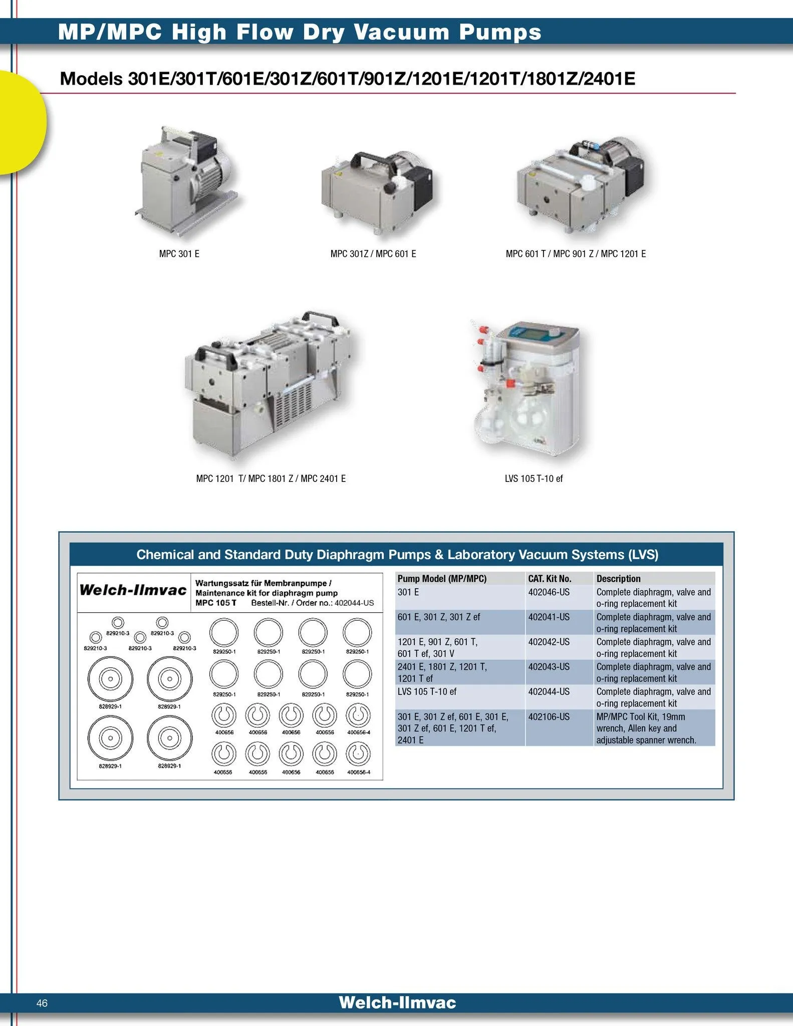 Welch 402042‐US SERVICE KIT, for 2052 (4‐head) Vacuum Pump