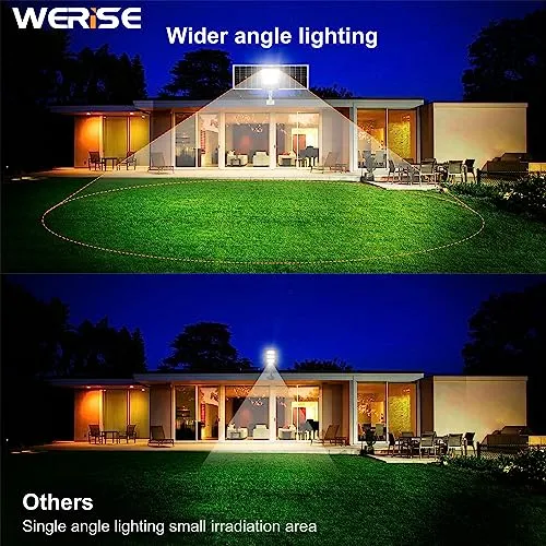 WERISE 4000W Outdoor Solar Street Lights Motion Sensor, Dusk to Dawn Solar Parking Lot Light with Remote Control, 6500K Daylight White LED Solar Security Flood Light for Yard, Garden, Street