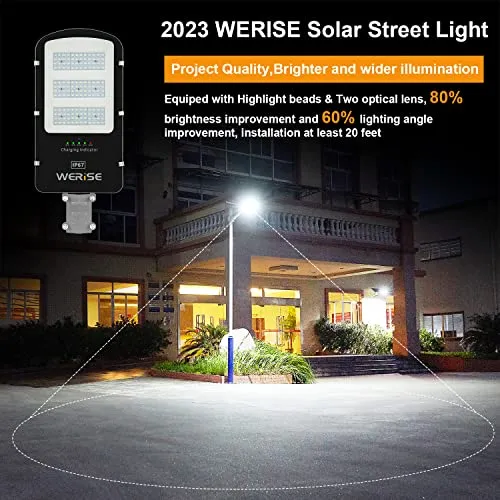 WERISE 4000W Outdoor Solar Street Lights Motion Sensor, Dusk to Dawn Solar Parking Lot Light with Remote Control, 6500K Daylight White LED Solar Security Flood Light for Yard, Garden, Street