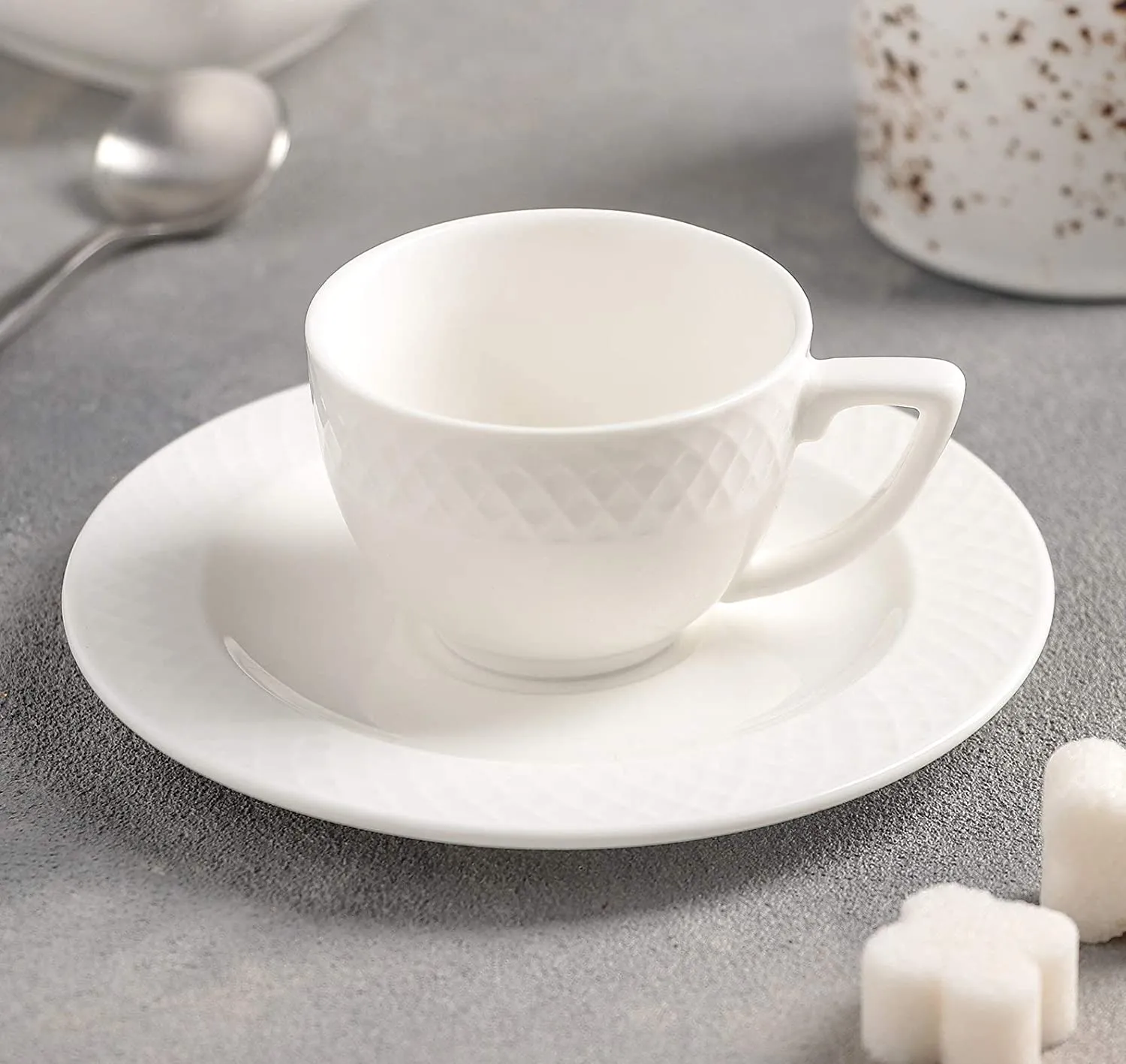 White 3 Oz | 90 Ml Coffee Cup & Saucer Set Of 6 In Gift Box