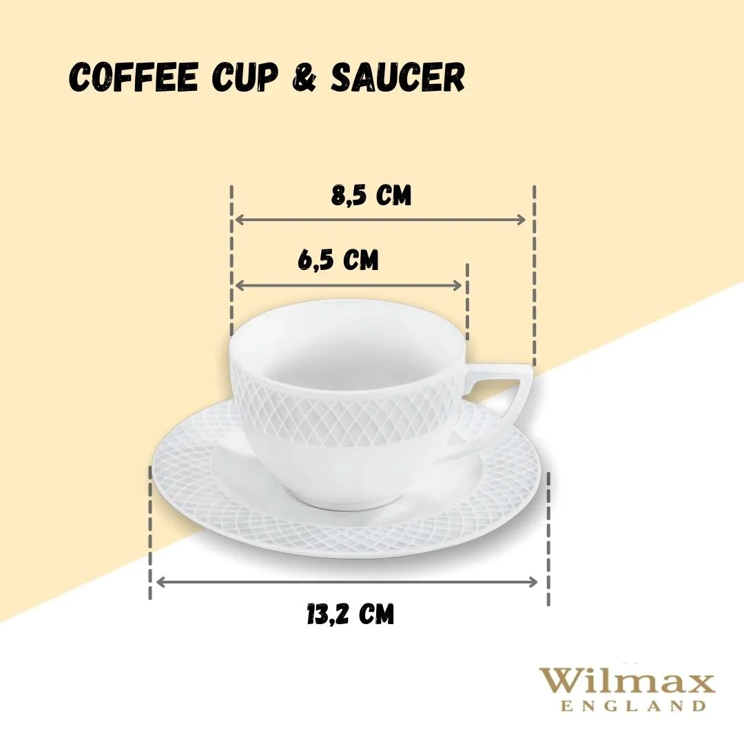 White 3 Oz | 90 Ml Coffee Cup & Saucer Set Of 6 In Gift Box