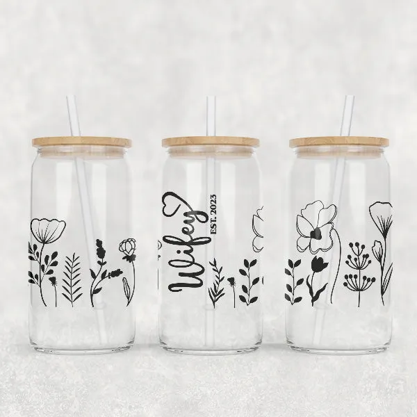 Wifey Glass Can with Established Year - Cute Text & Design - Packaged with Lid, Straw & Box