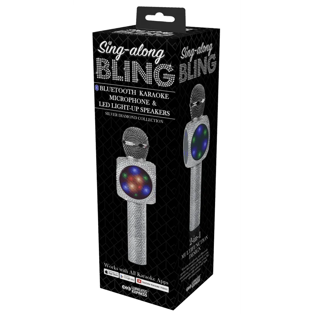 Wireless Express Sing-along Silver Bling Karaoke Microphone & Bluetooth Speaker All-in-one