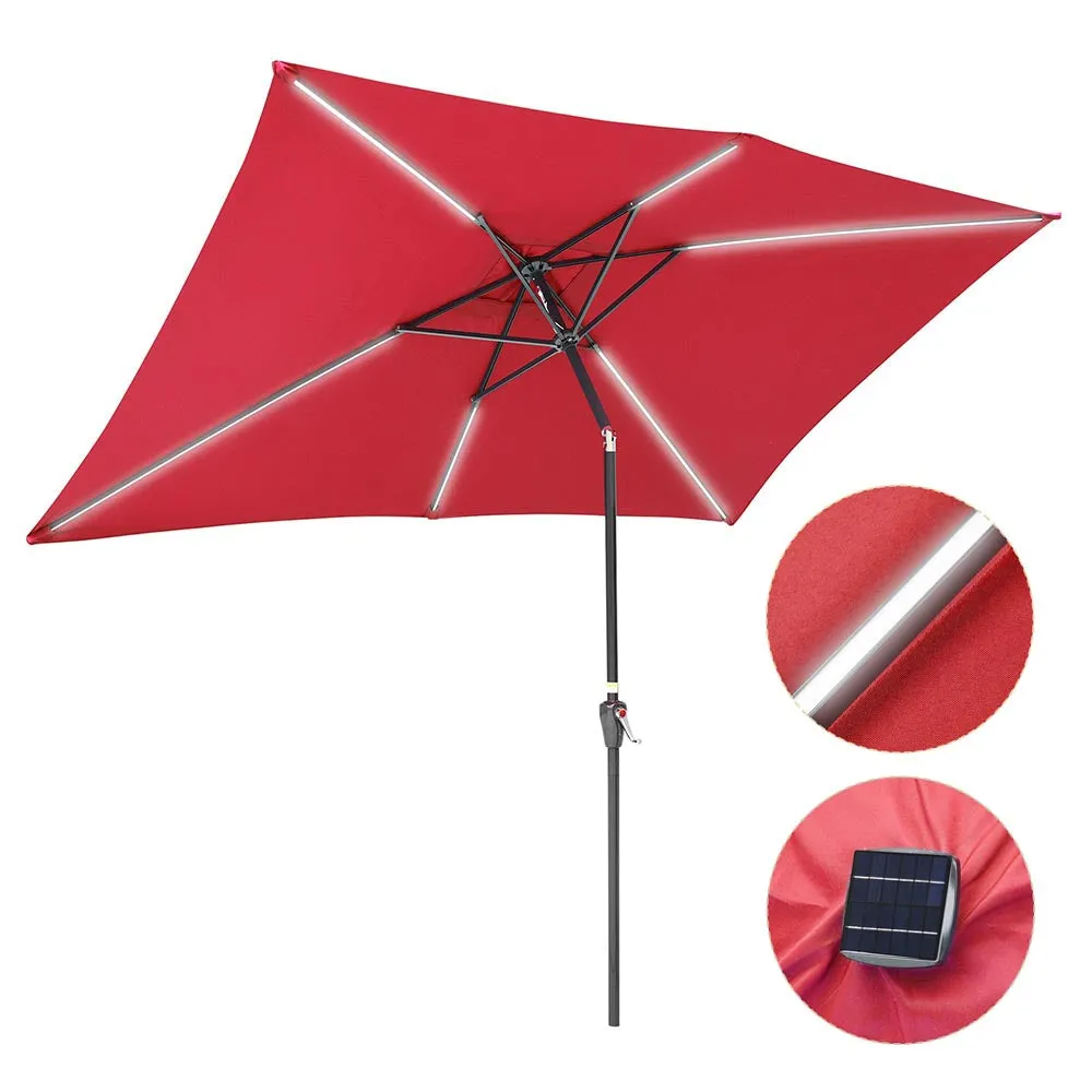 Yescom Rectangular Patio Umbrella with Solar Lights 10x6.5 ft 6-Rib