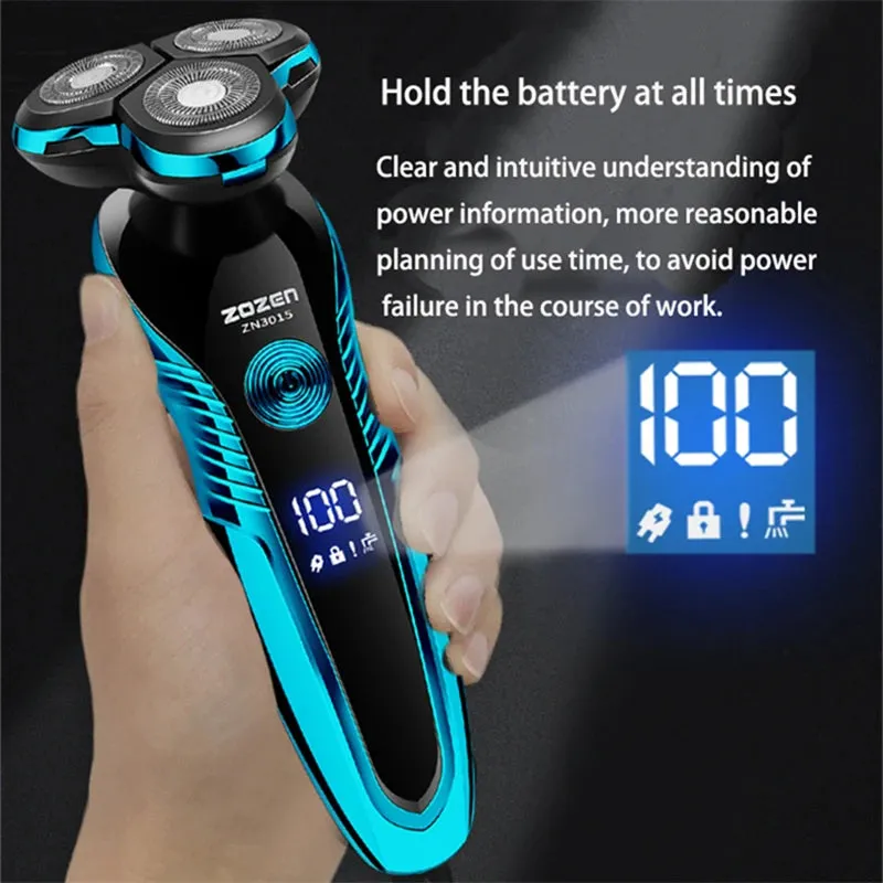 ZOZEN Electric Shaver Washable Rechargeable Electric Razor Body Hair Shaving Machine for Men Beard Trimmer Wet-Dry Use ZN3015