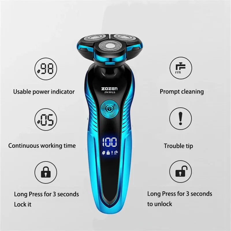 ZOZEN Electric Shaver Washable Rechargeable Electric Razor Body Hair Shaving Machine for Men Beard Trimmer Wet-Dry Use ZN3015